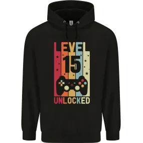 15th Birthday 15 Year Old Level Up Gaming Childrens Kids Hoodie