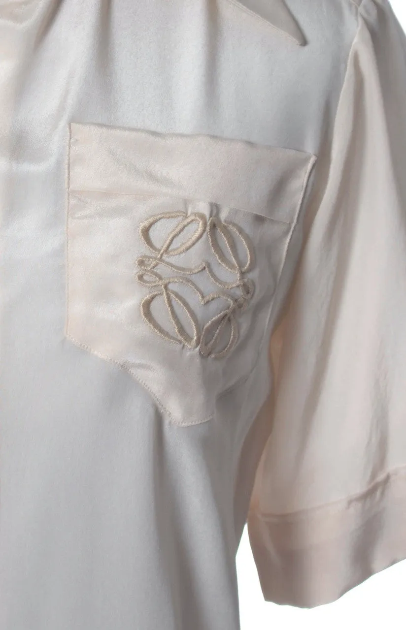 1970's Loewe Silk Vintage Blouse with Logo Pocket