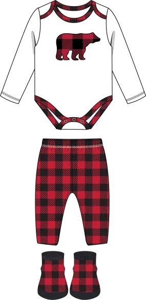 3 Piece Plush Pant Set: Red Buffalo