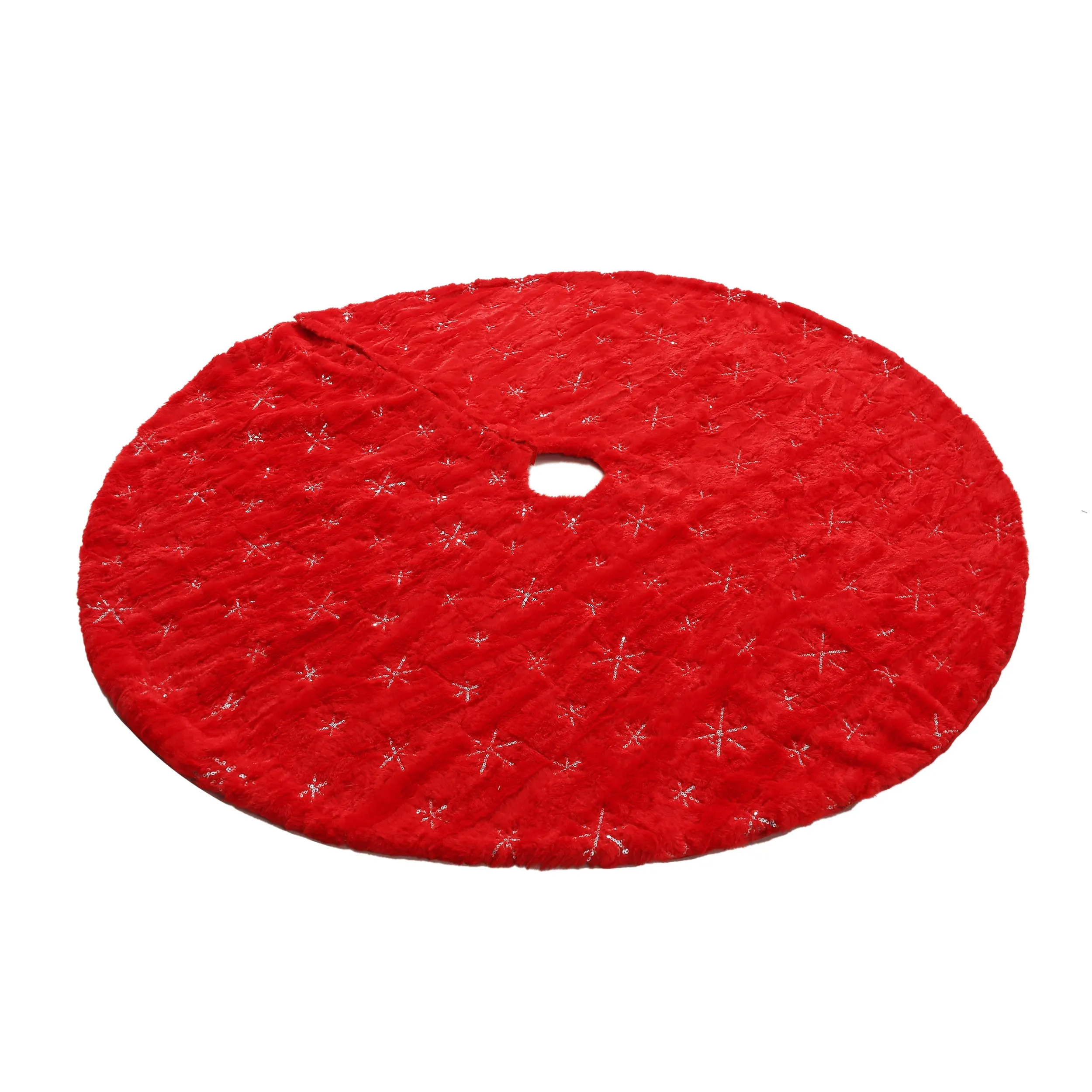 48 Inch Large Red Chritsmas Tree Skirt with Gold Snowflake