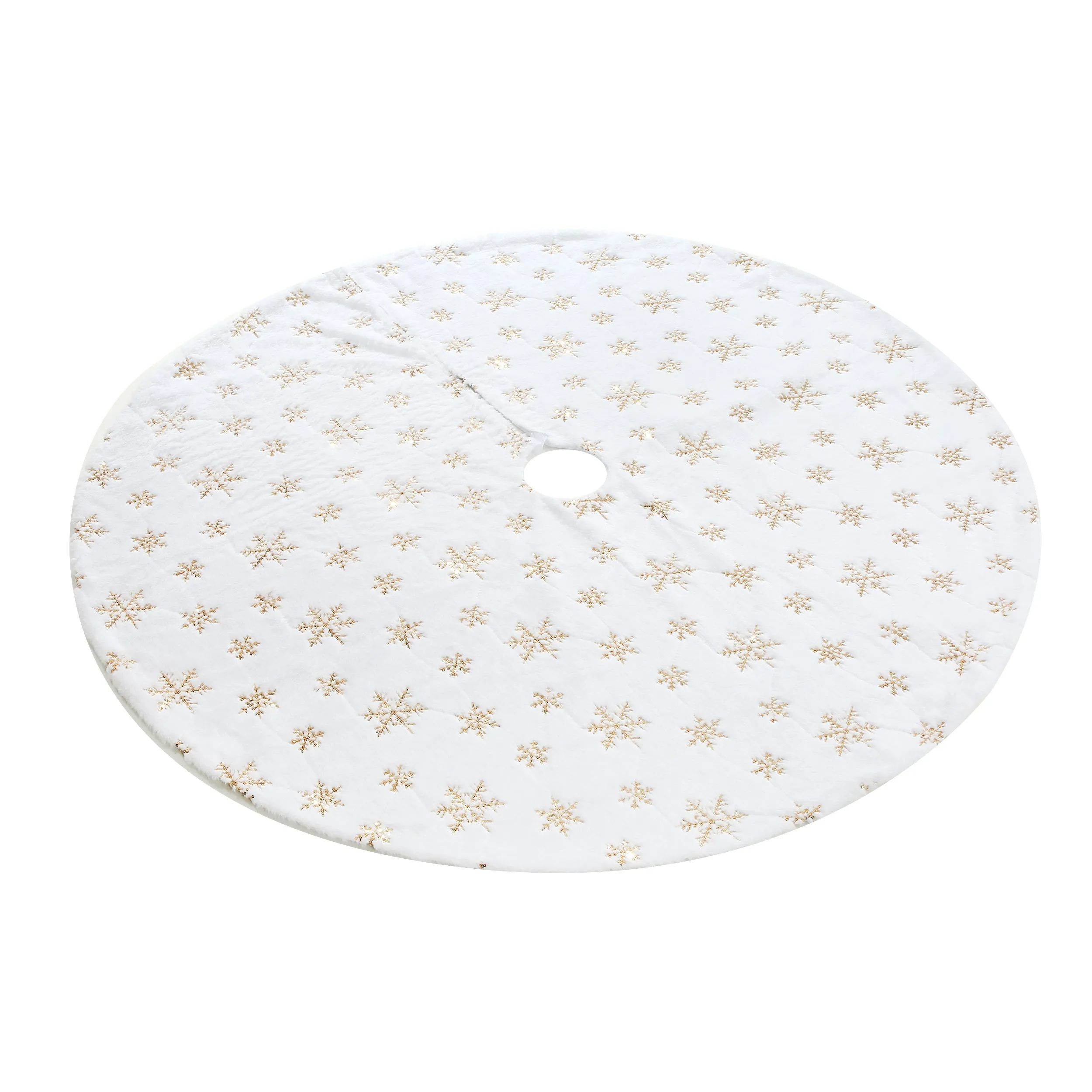 48 Inch Large White Chritsmas Tree Skirt with Gold Snowflake