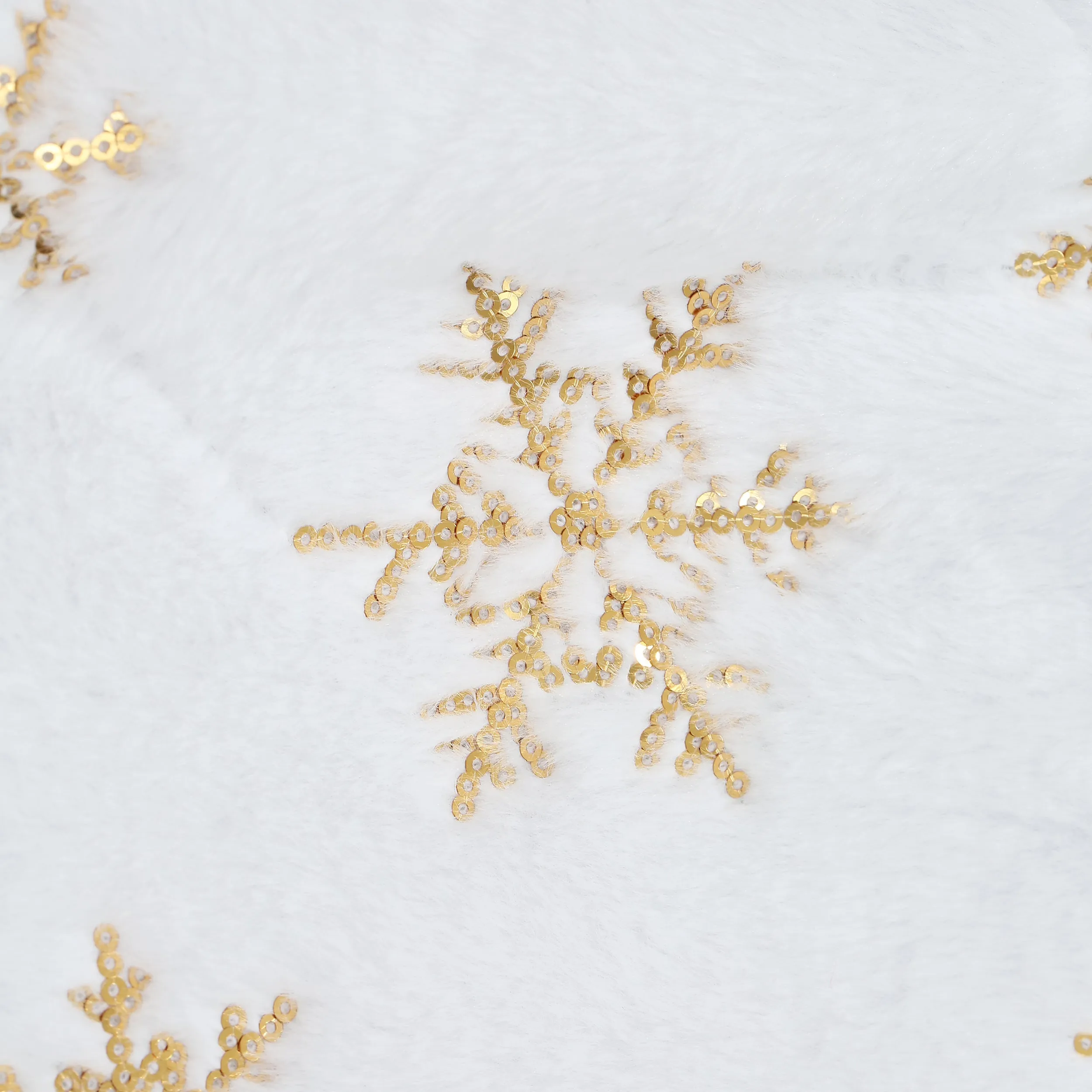 48 Inch Large White Chritsmas Tree Skirt with Gold Snowflake