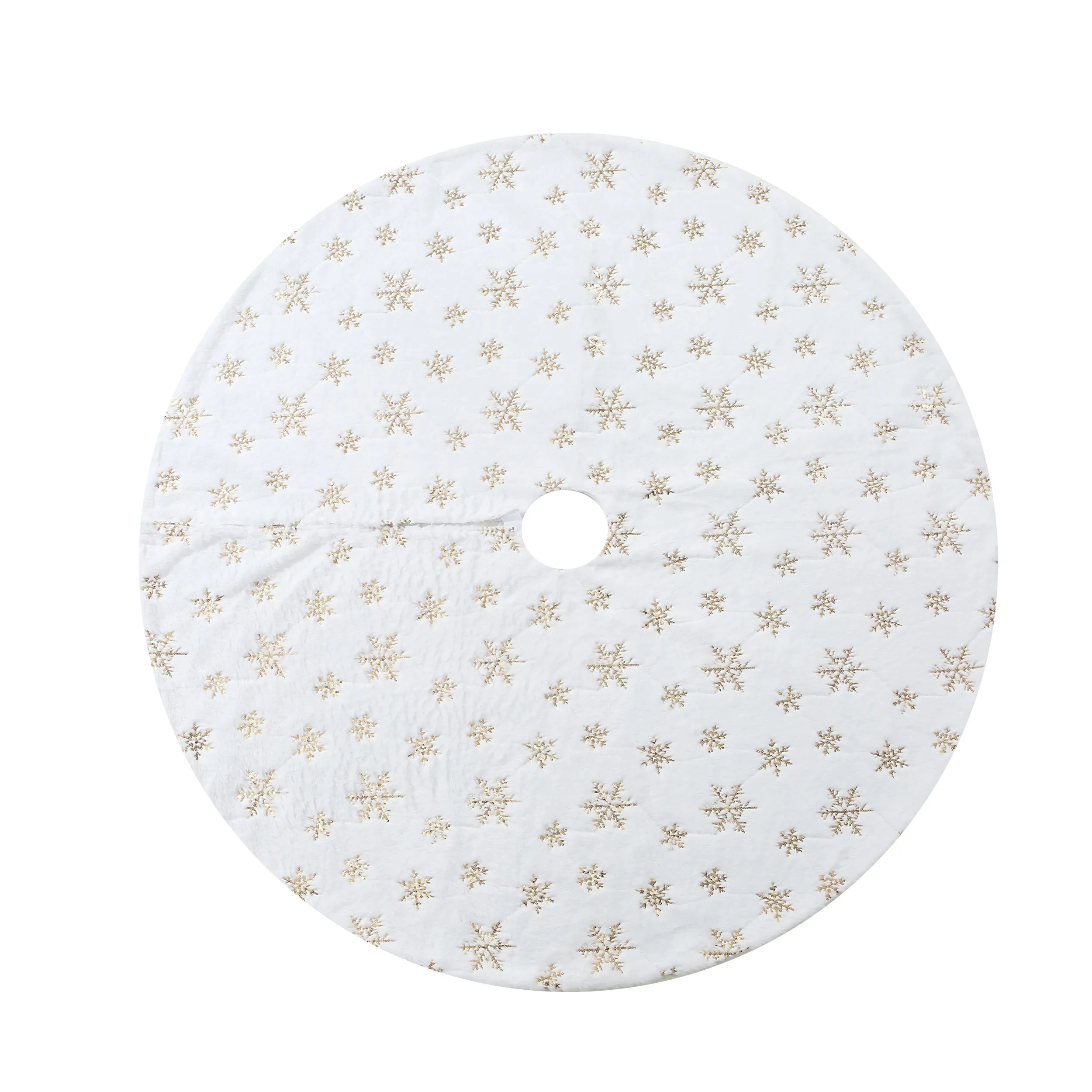 48 Inch Large White Chritsmas Tree Skirt with Gold Snowflake