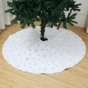48 Inch Large White Chritsmas Tree Skirt with Silver Snowflake