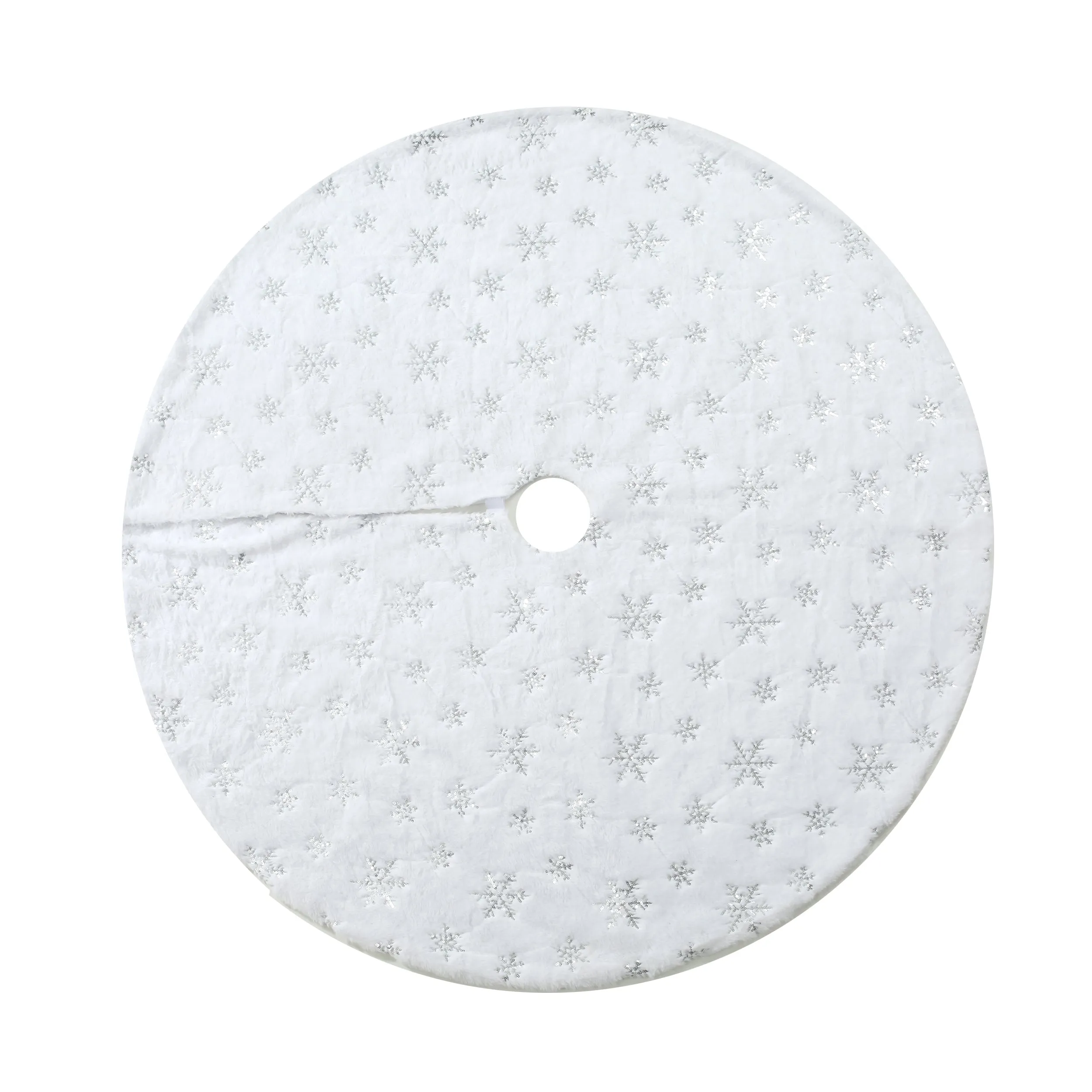 48 Inch Large White Chritsmas Tree Skirt with Silver Snowflake