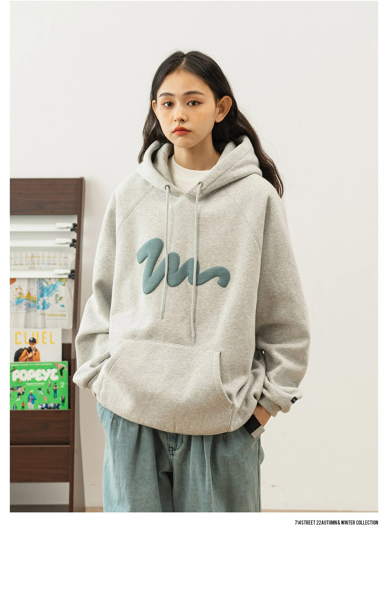 714street ラグランスリーブロゴスウェットパーカ 714ST087