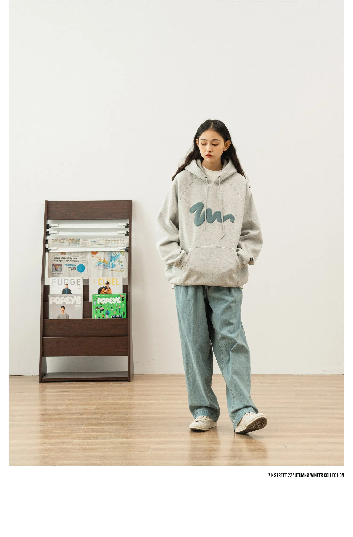714street ラグランスリーブロゴスウェットパーカ 714ST087