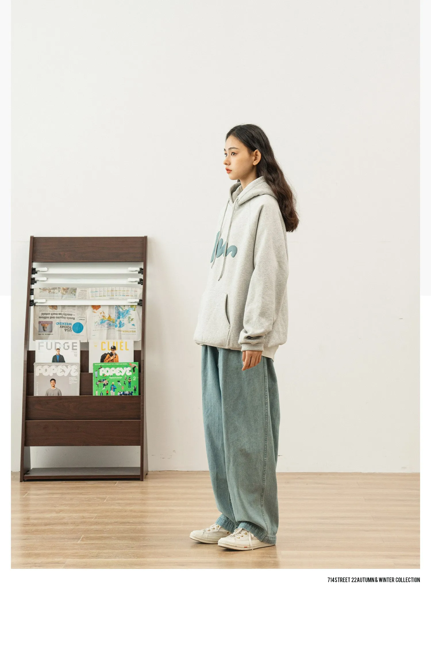 714street ラグランスリーブロゴスウェットパーカ 714ST087