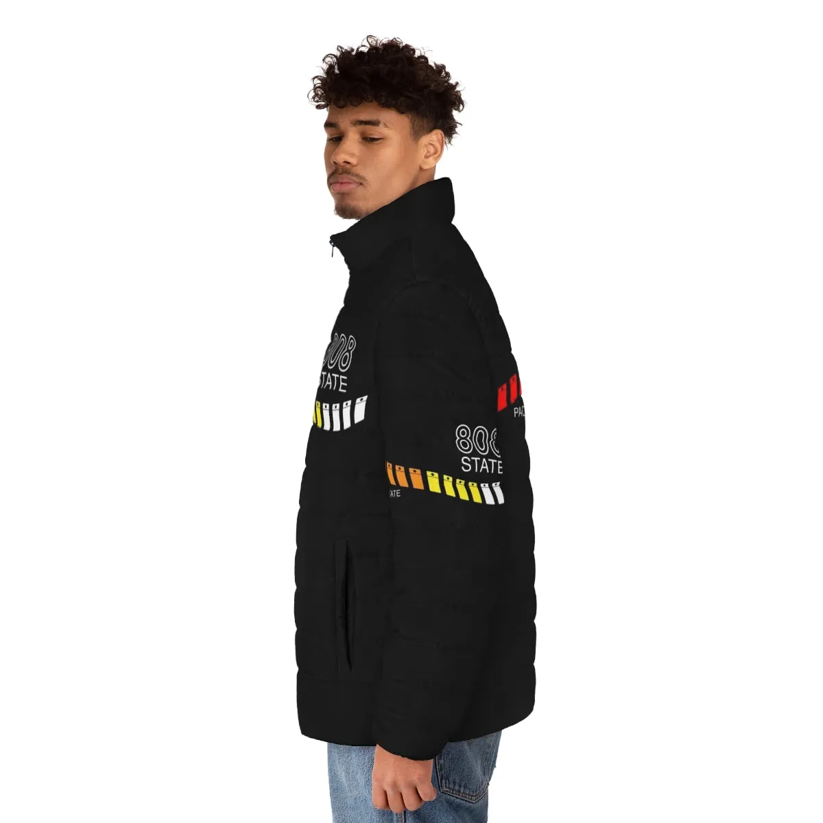 808 State Pacific State Retro Puffer Jacket for EDM & 80s Fans