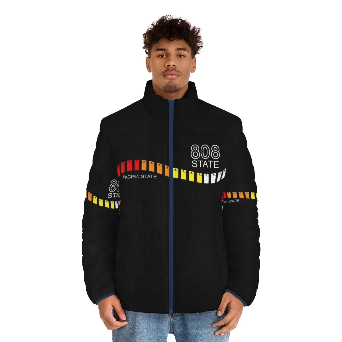 808 State Pacific State Retro Puffer Jacket for EDM & 80s Fans