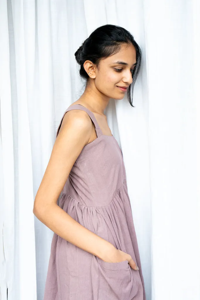 Aadya Moda Women's Kala Cotton Purple Gathered Midi Dress