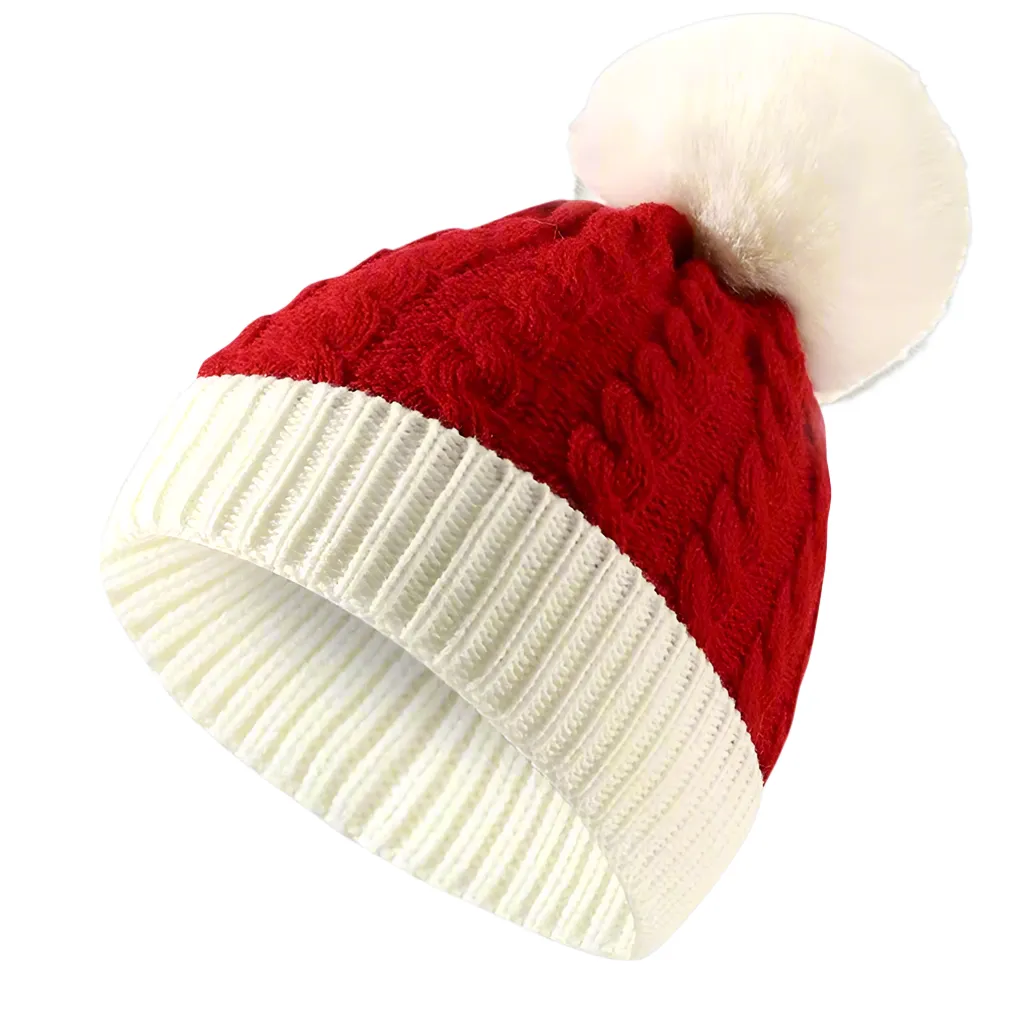 Adults Unisex Christmas Santa PomPom Beanie Hat in Red
