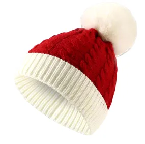 Adults Unisex Christmas Santa PomPom Beanie Hat in Red