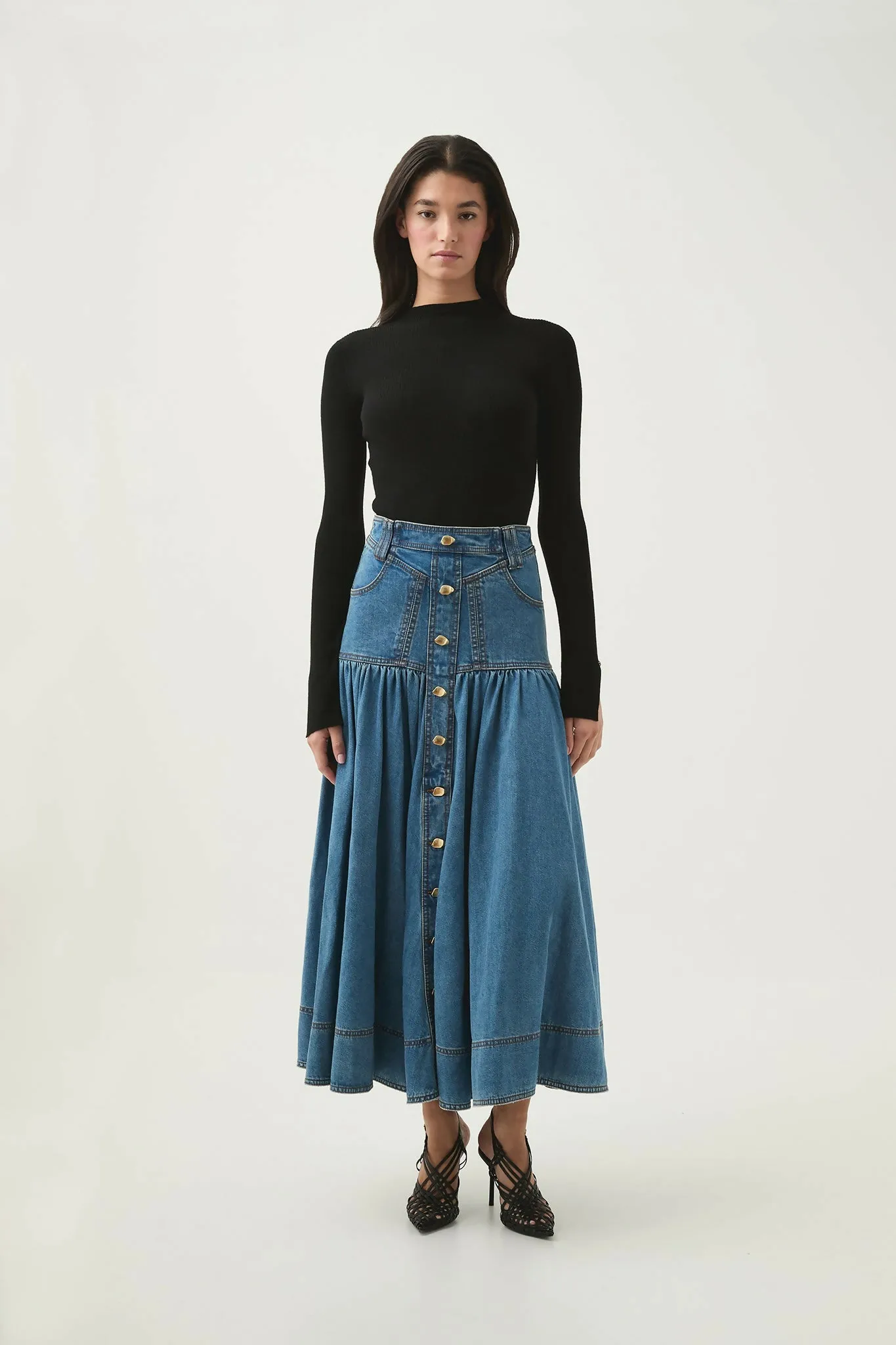 Aje Belmond Denim Midi Skirt