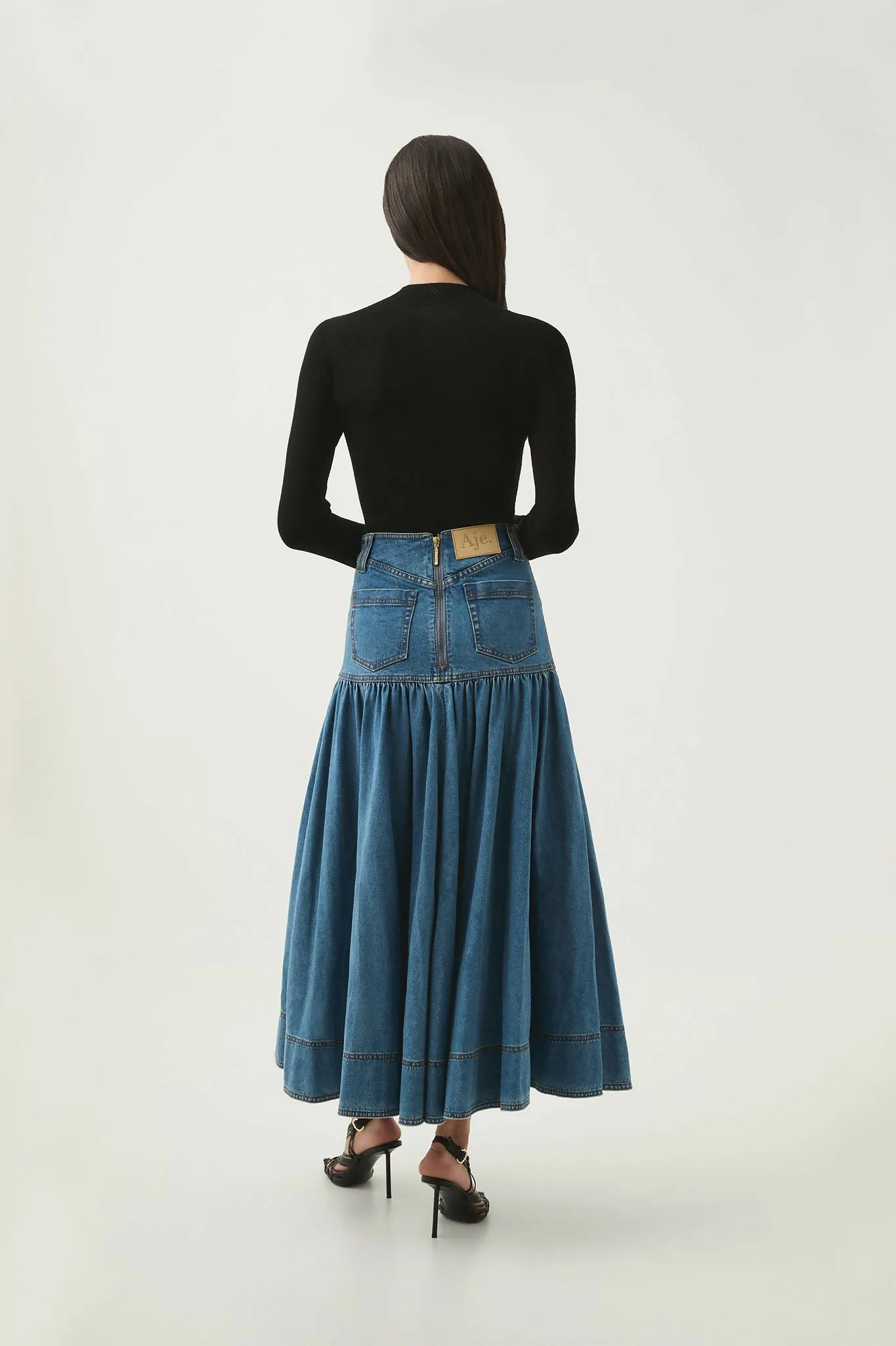 Aje Belmond Denim Midi Skirt