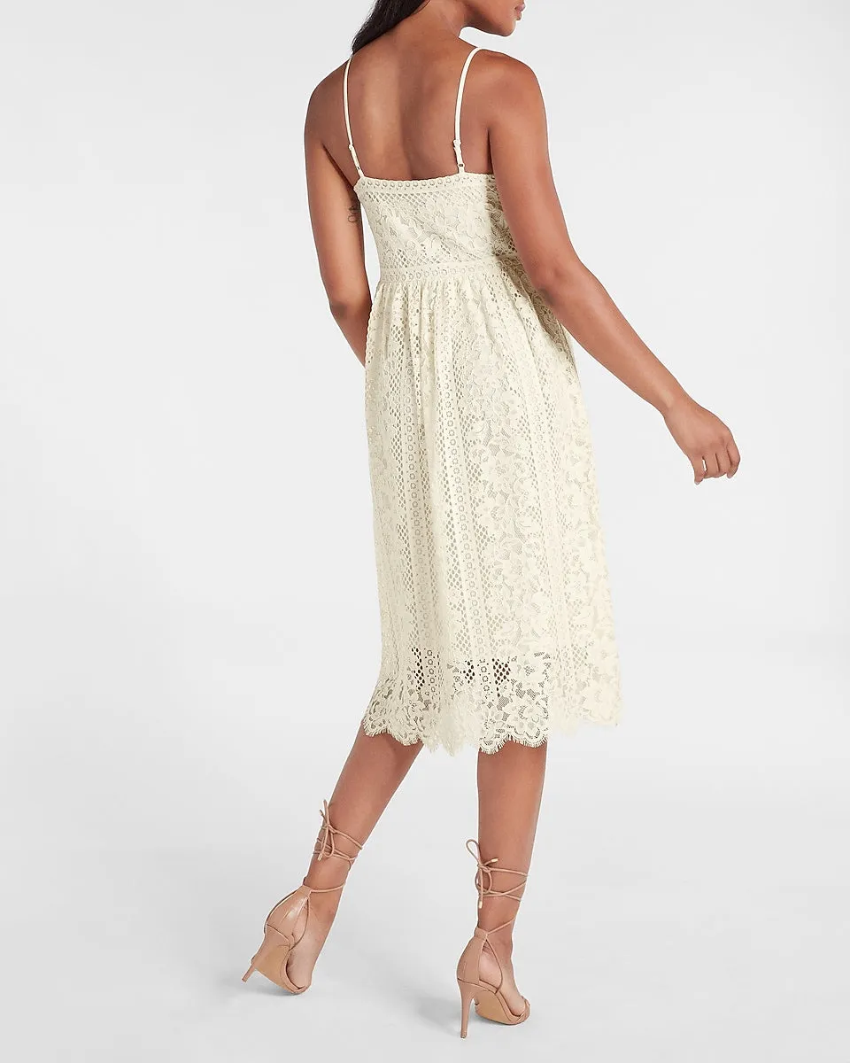Allover Lace Midi Dress in Swan