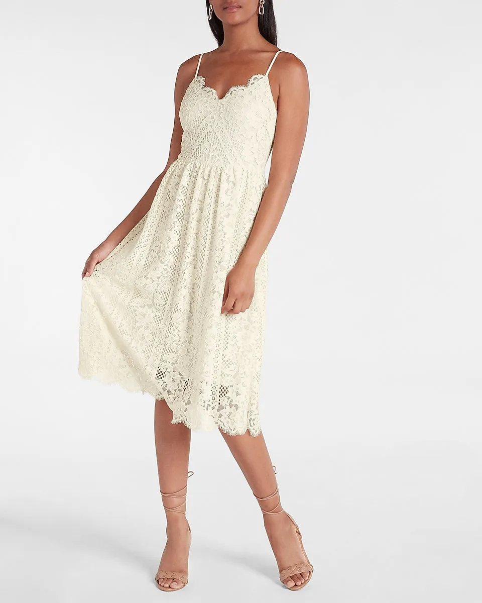 Allover Lace Midi Dress in Swan