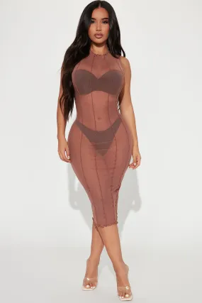 Amaya Mesh Midi Dress - Mocha