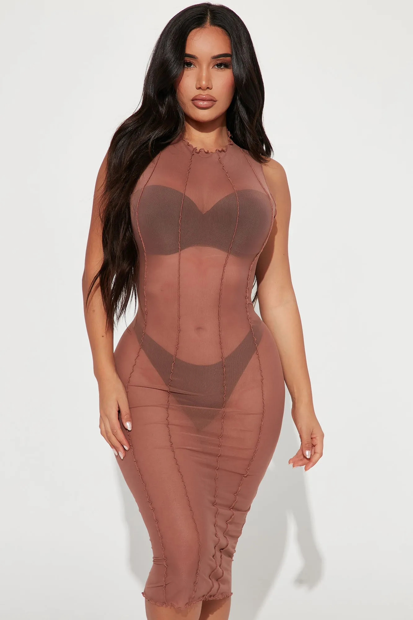 Amaya Mesh Midi Dress - Mocha