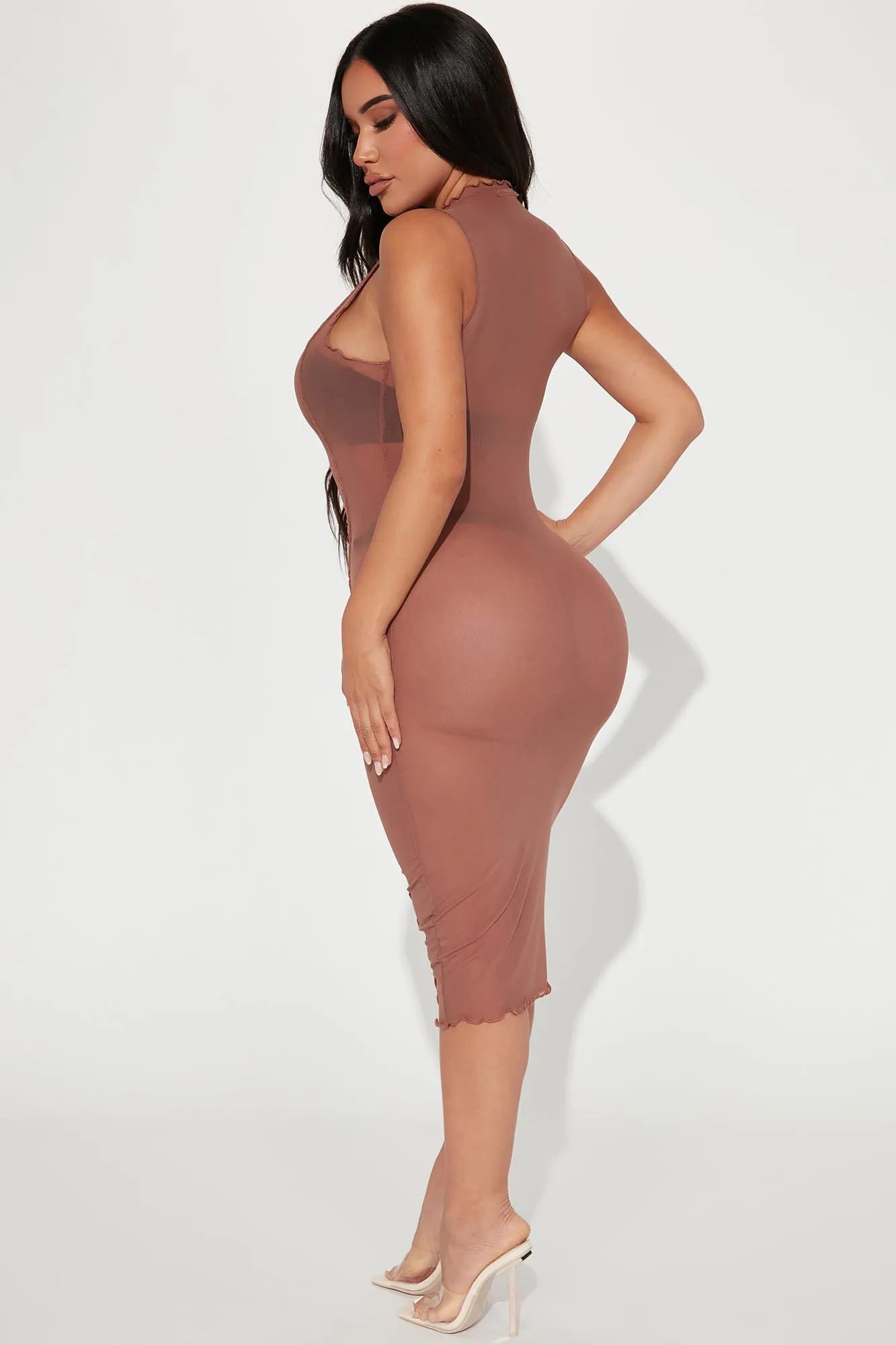 Amaya Mesh Midi Dress - Mocha