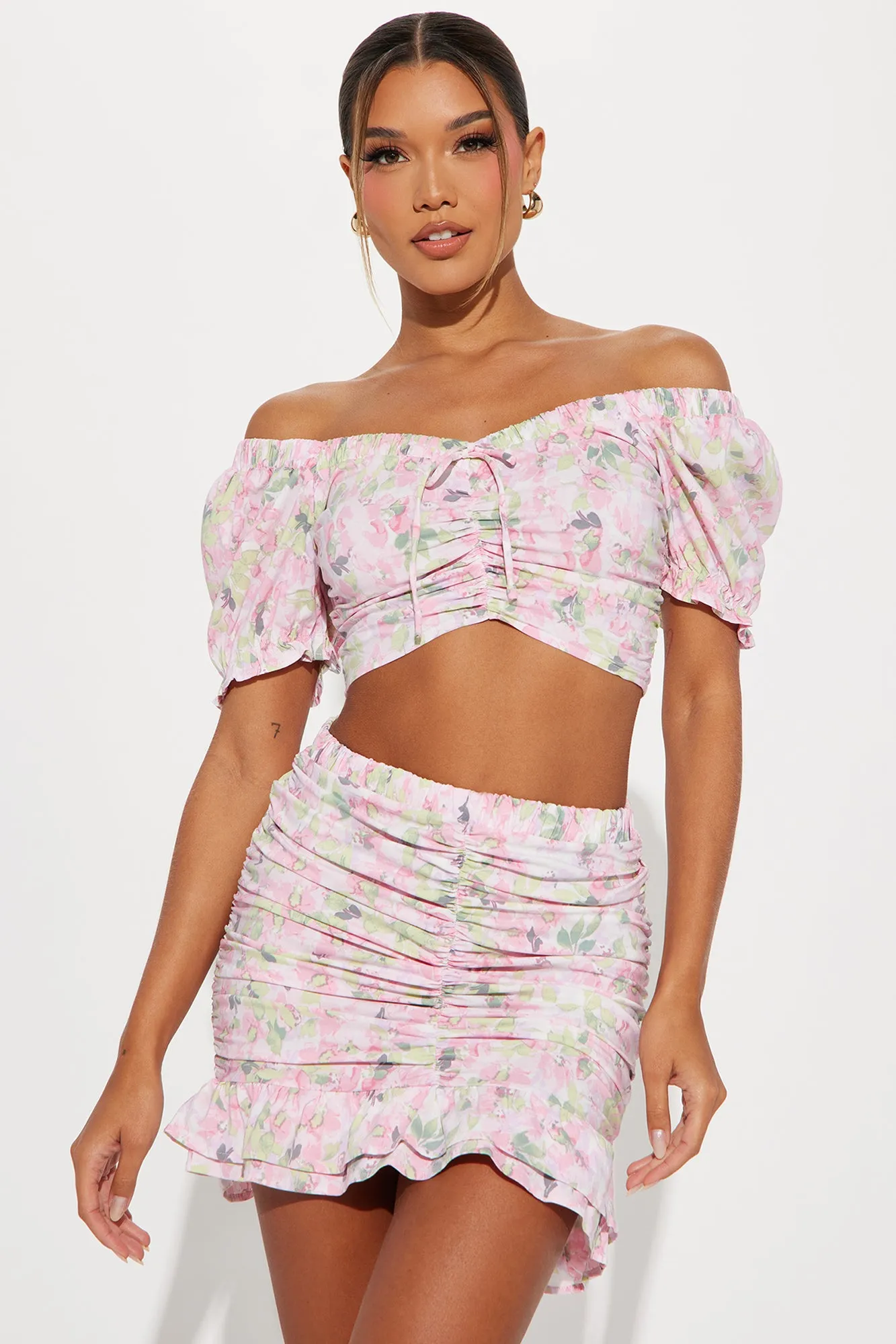 Angelina Floral Skirt Set - Coral