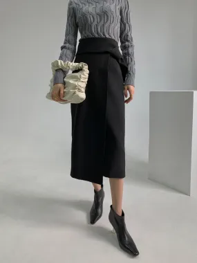 Asymmetric Wrap Midi Skirt - Black