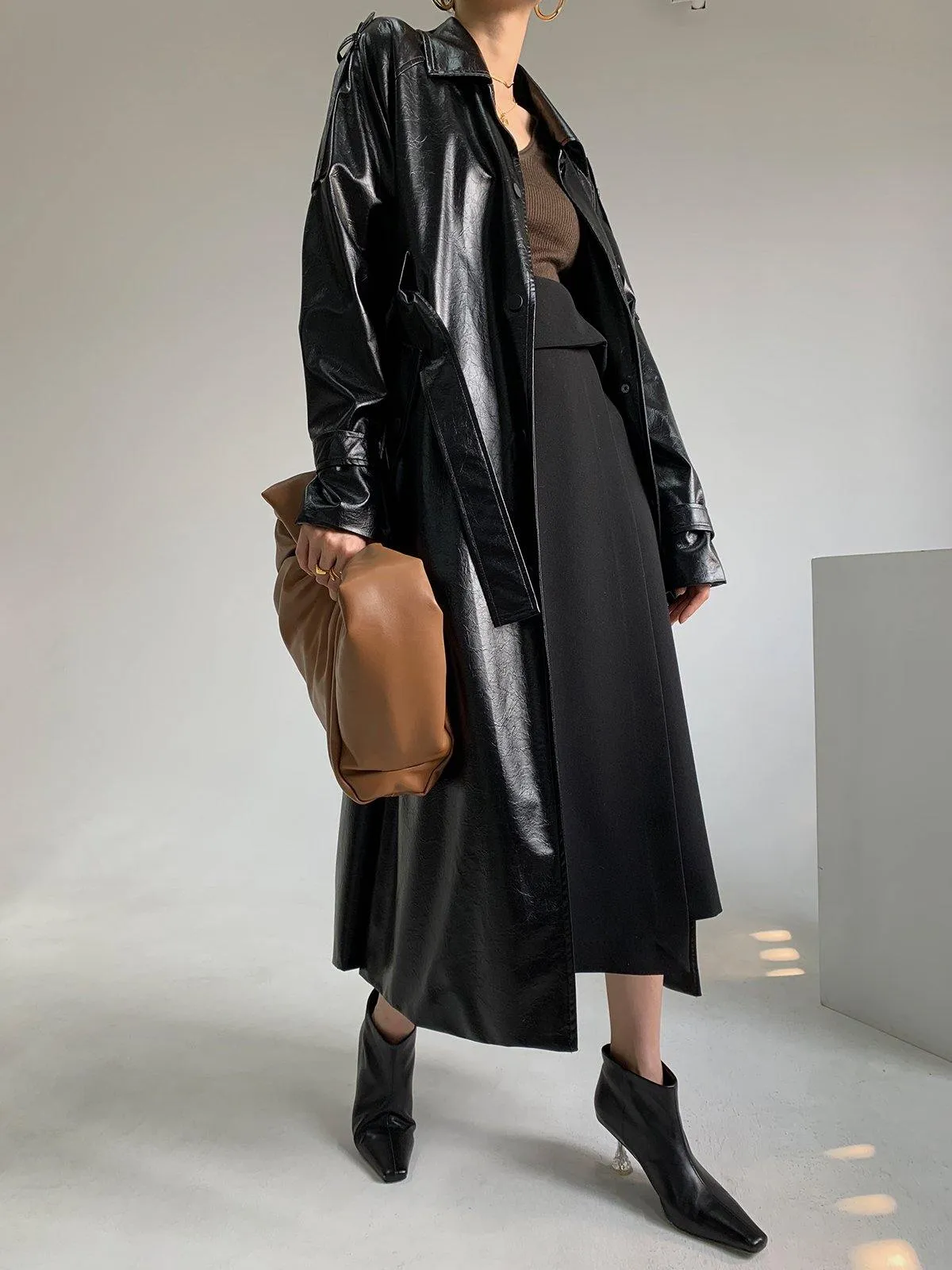 Asymmetric Wrap Midi Skirt - Black