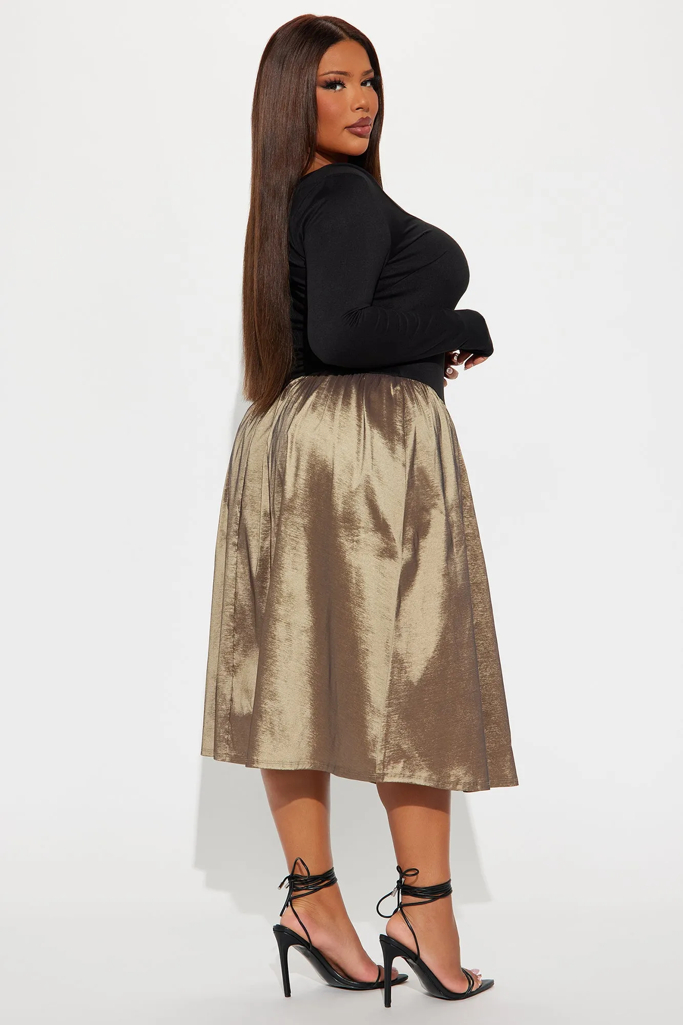 At A Glance Long Sleeve Midi Dress - Black