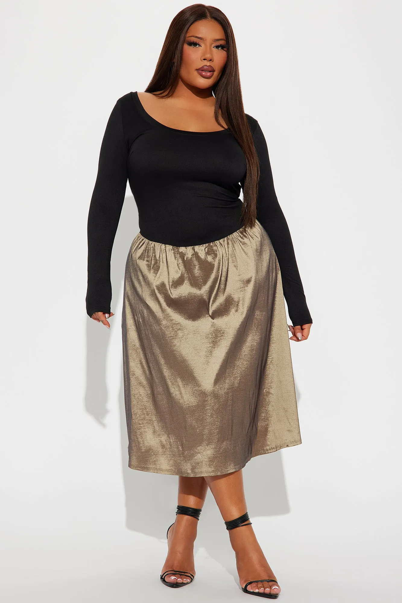 At A Glance Long Sleeve Midi Dress - Black