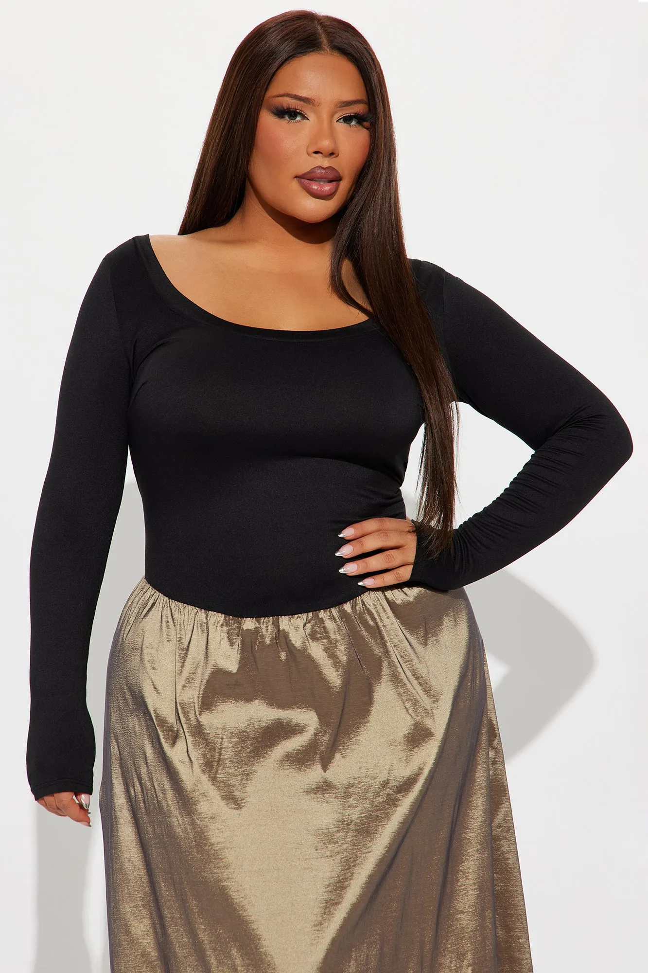 At A Glance Long Sleeve Midi Dress - Black