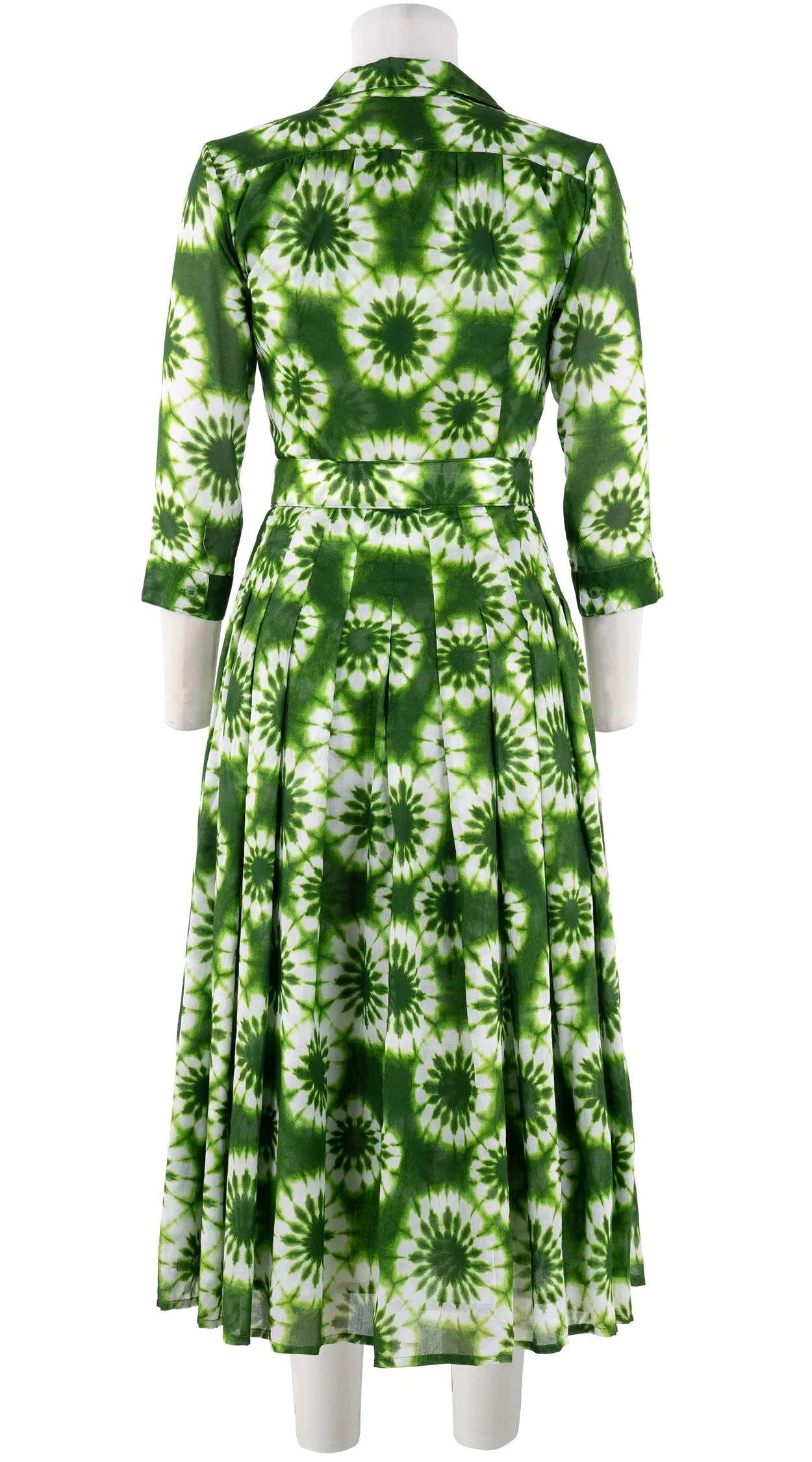 Audrey Dress #4 Shirt Collar 3/4 Sleeve Midi Length Cotton Musola (Shibori Snowflake)