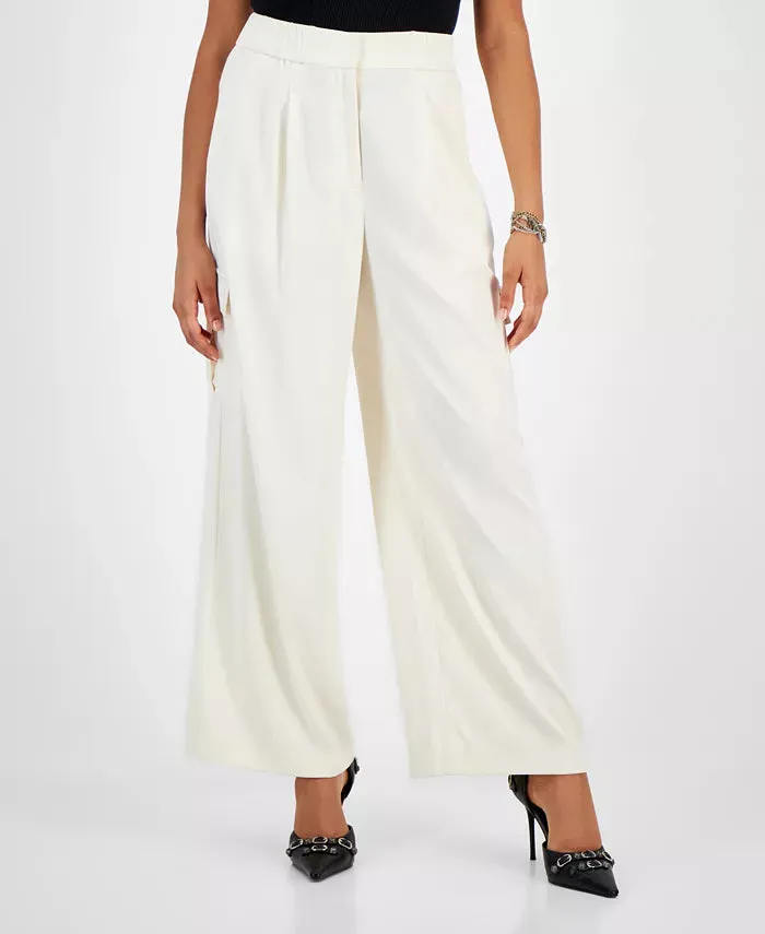 Bar III Pleated Wide-Leg Cargo-Pocket Pants