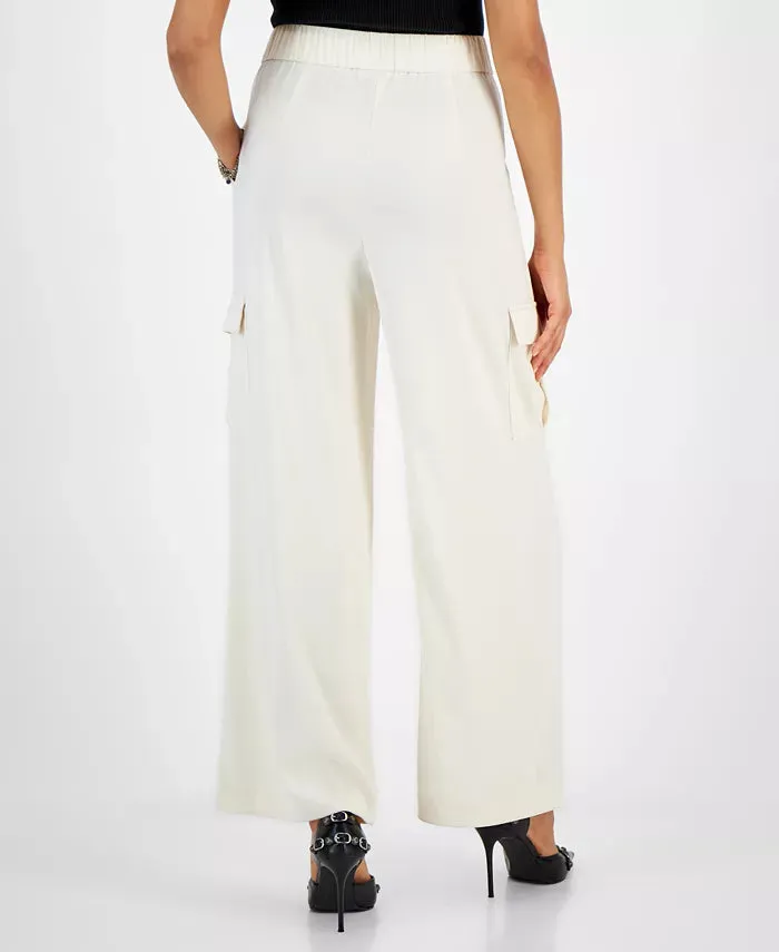 Bar III Pleated Wide-Leg Cargo-Pocket Pants