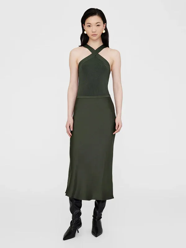 Bar Silk Skirt in Dark Olive