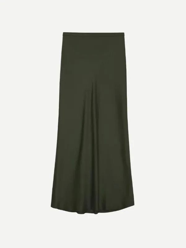 Bar Silk Skirt in Dark Olive