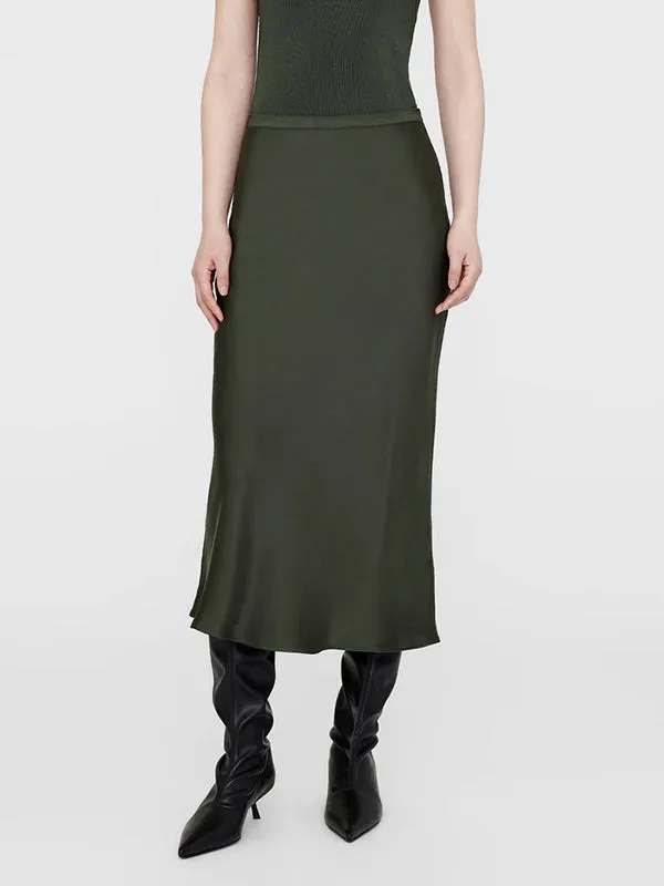Bar Silk Skirt in Dark Olive