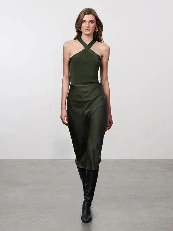 Bar Silk Skirt in Dark Olive