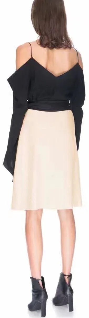 Black Cold-Shoulder Top & Asymmetric Skirt Set
