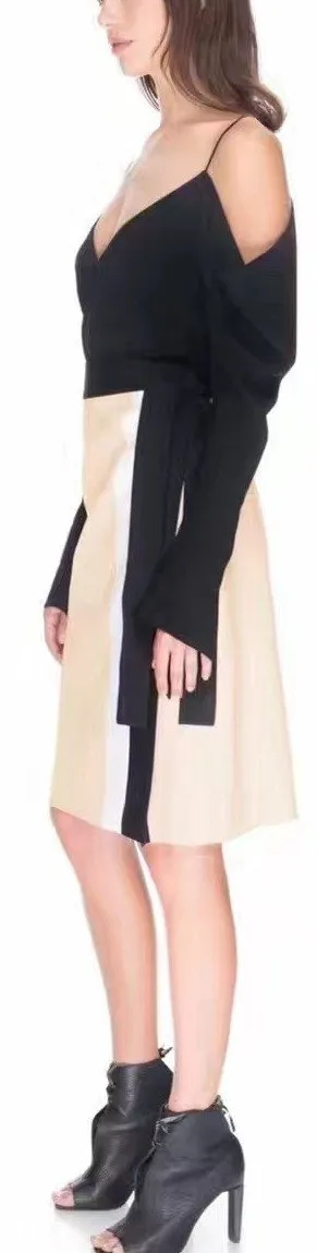 Black Cold-Shoulder Top & Asymmetric Skirt Set