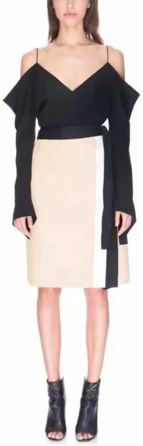 Black Cold-Shoulder Top & Asymmetric Skirt Set