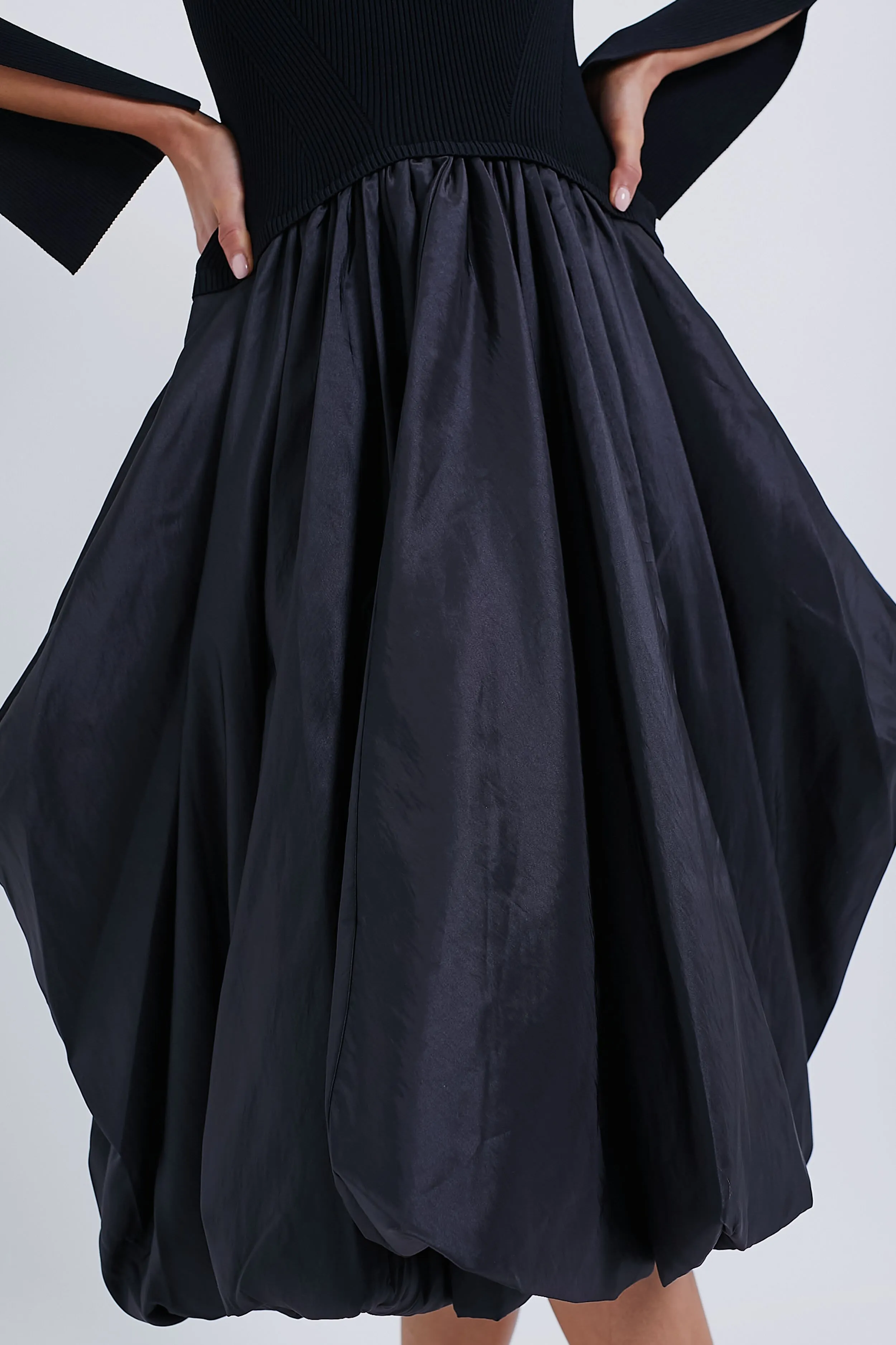 Black Kenlie Long Sleeve Mock Neck Midi Dress