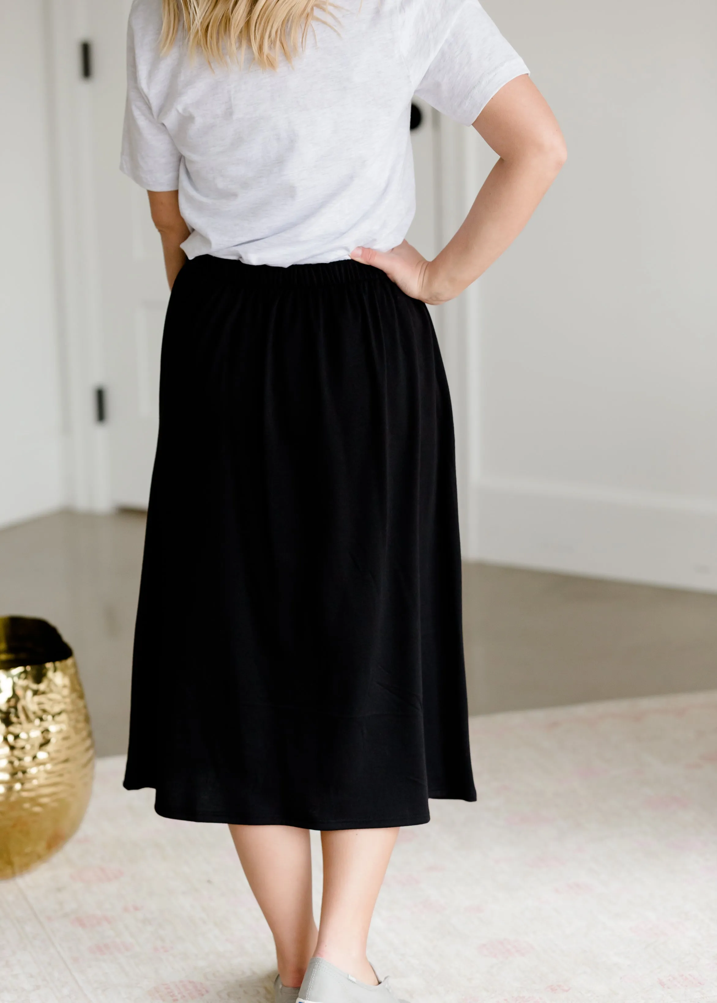Black Knit Pocket Midi Skirt