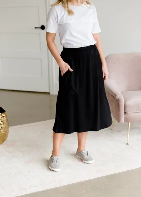 Black Knit Pocket Midi Skirt