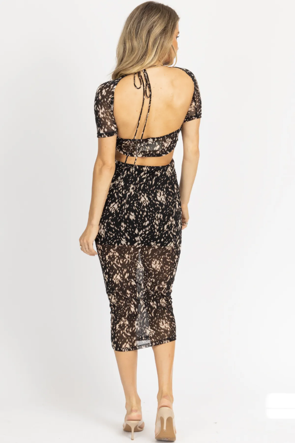 BLACK NEUTRAL CONTRAST OFF SHOULDER MIDI DRESS