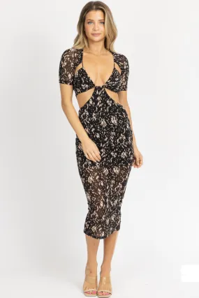 BLACK NEUTRAL CONTRAST OFF SHOULDER MIDI DRESS