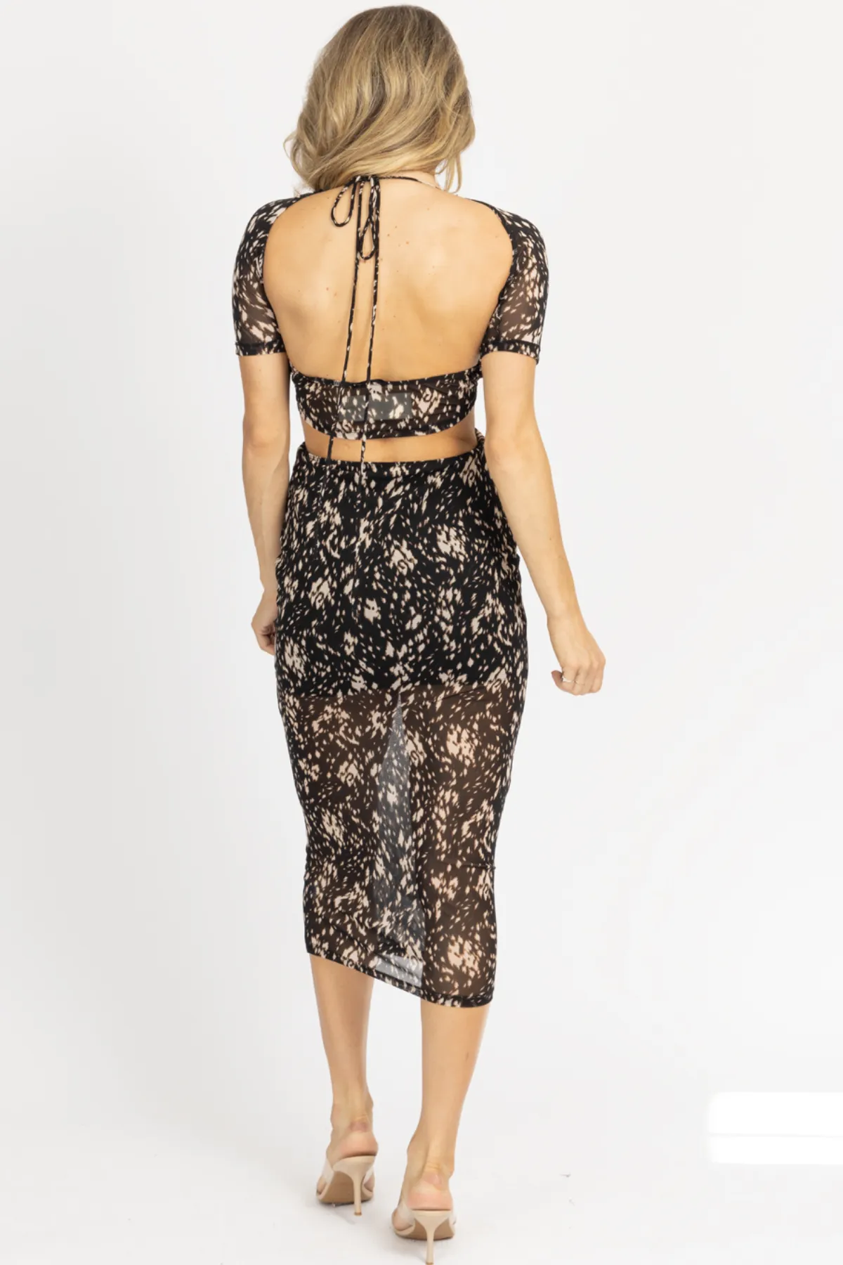 BLACK NEUTRAL CONTRAST OFF SHOULDER MIDI DRESS