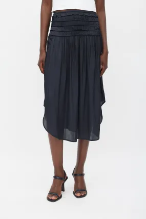 Black Satin Smocked Skirt