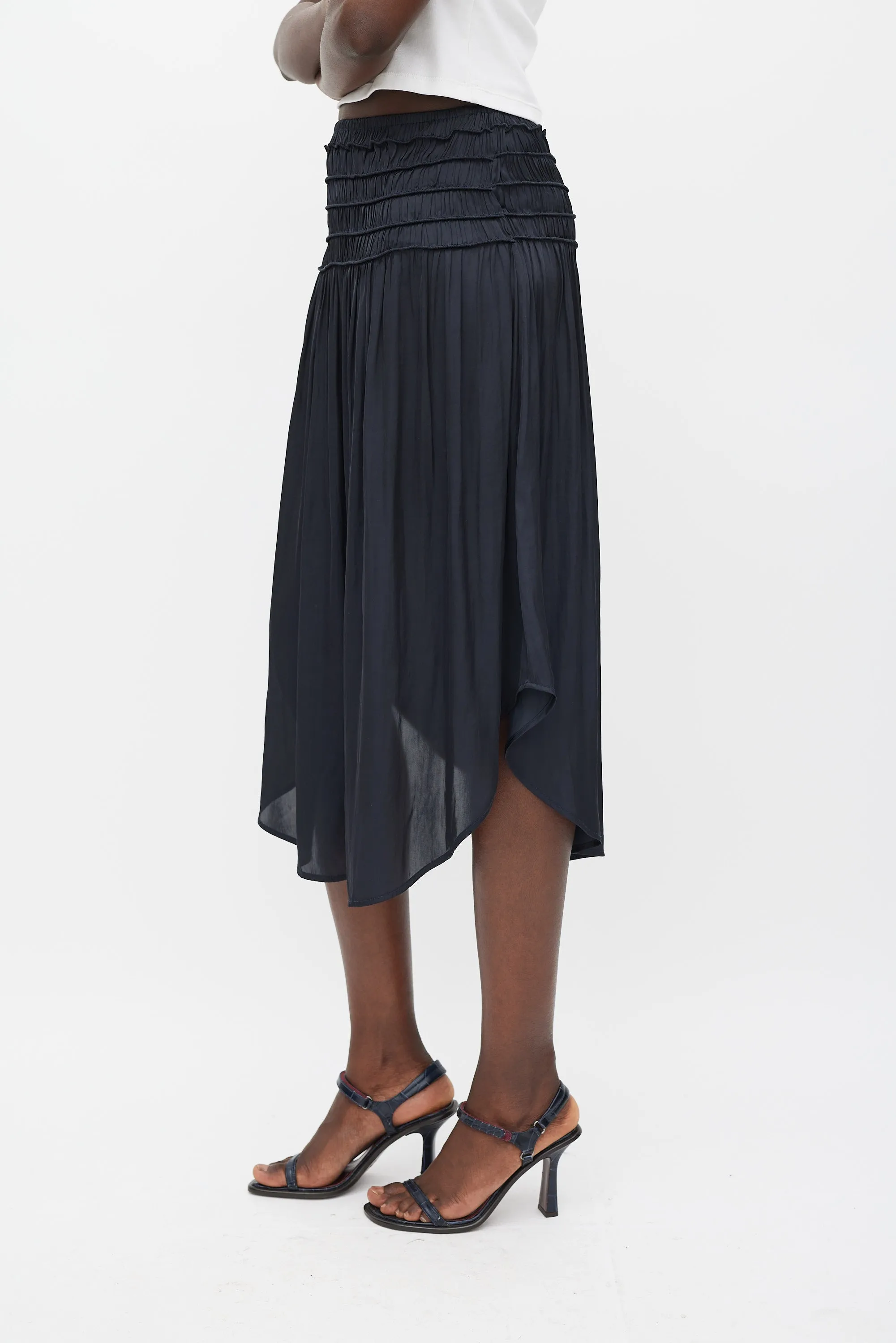 Black Satin Smocked Skirt