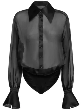 Black Semi-Sheer Shirt Bodysuit