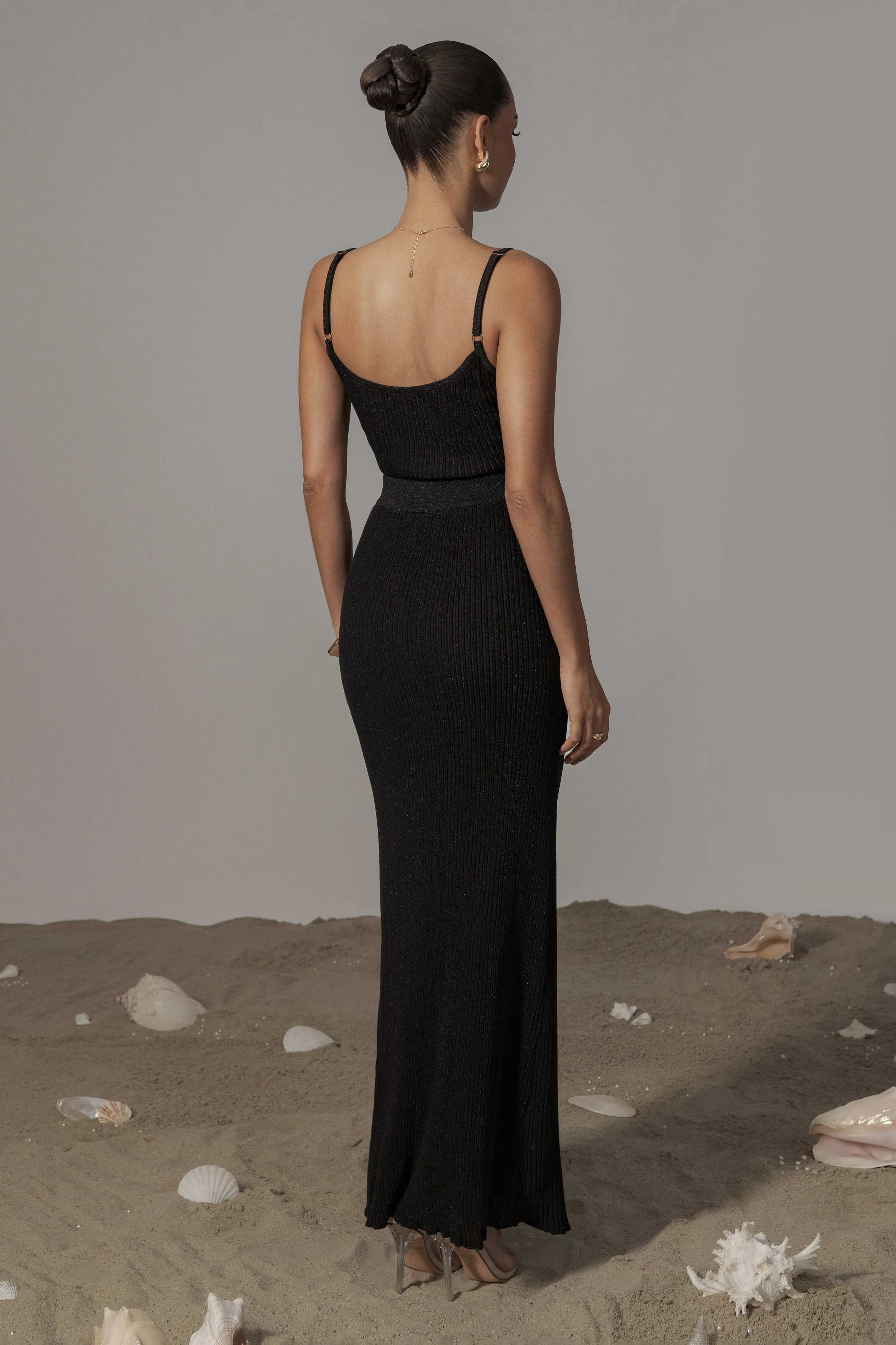Black Serena Ribbed Skirt Set